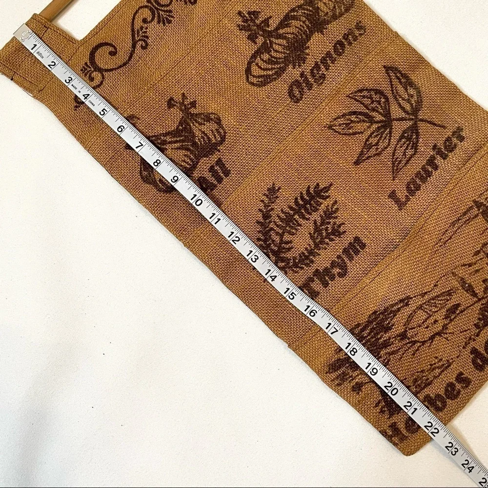 Vintage handmade printed burlap wall hanging organizer